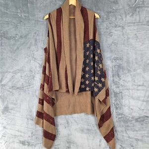 Womens Vest One Size American Flag Patriotic USA Shawl Boho Duster Festival